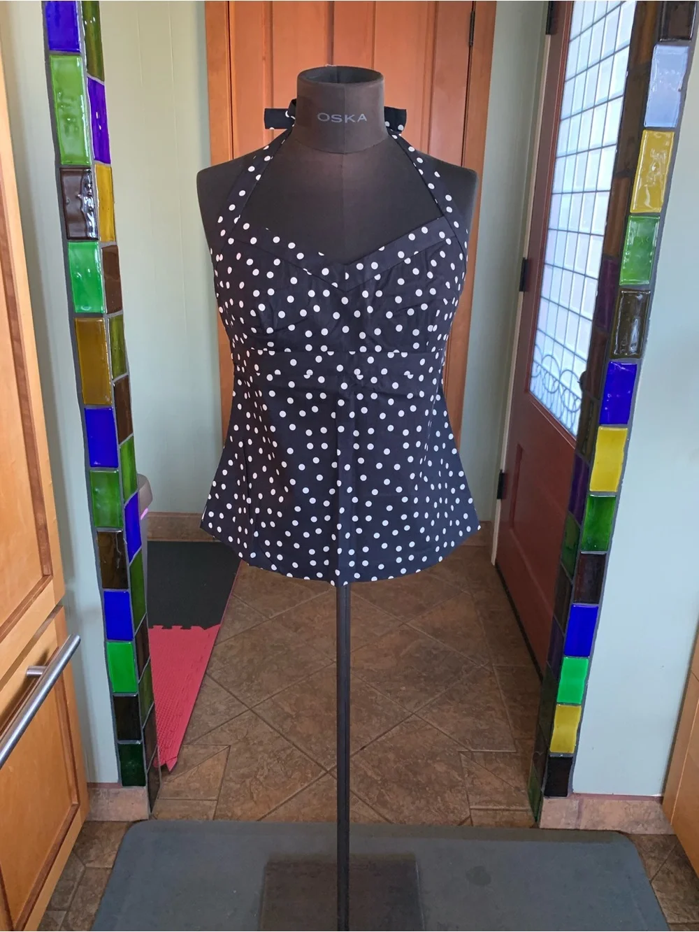 J CREW POLKA DOT HALTER TOP COTTON SALT DOT NAVY New With Tags Size 8